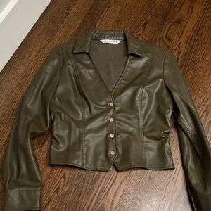 Zara Khaki Leather Jacket